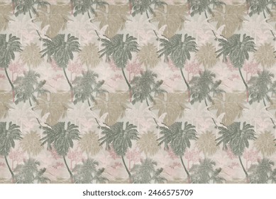  palm trees seamless pattern on white background.