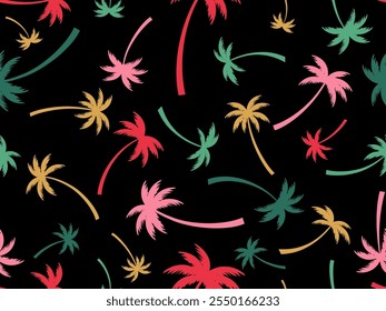 Palm trees seamless pattern. Summer time, wallpaper with tropical palm trees pattern. Design for printing t-shirts, banners and promotional items. Vector illustration