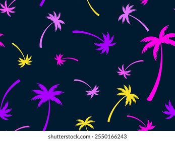 Palm trees seamless pattern. Summer time, wallpaper with tropical palm trees pattern. Design for printing t-shirts, banners and promotional items. Vector illustration