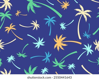 Palm trees seamless pattern. Summer time, wallpaper with tropical palm trees pattern. Design for printing t-shirts, banners and promotional items. Vector illustration