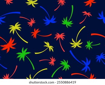 Palm trees seamless pattern. Summer time, wallpaper with tropical palm trees pattern. Design for printing t-shirts, banners and promotional items. Vector illustration