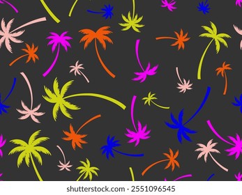 Palm trees seamless pattern. Summer time, wallpaper with tropical palm trees pattern. Design for printing t-shirts, banners and promotional items. Vector illustration