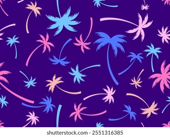 Palm trees seamless pattern. Summer time, wallpaper with tropical palm trees pattern. Design for printing t-shirts, banners and promotional items. Vector illustration