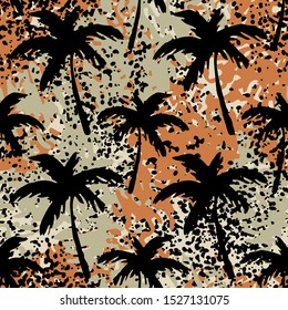 Palm trees seamless pattern. Tropical repeating background. Grunge print. Fabric design, wallpaper