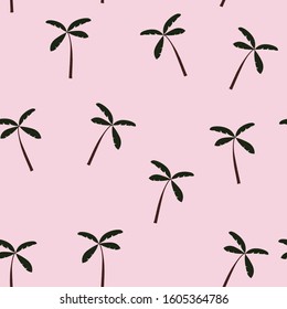 Palm trees seamless pattern. Tropical repeating background. Nature print. Fabric design, wallpaper. Pink backdrop.