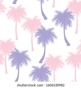 Palm trees seamless pattern. Tropical repeating background. Nature print. Fabric design, wallpaper. Pink violet background.