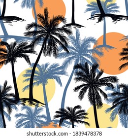 Palm trees seamless pattern. Vector illustration isolated on white background.