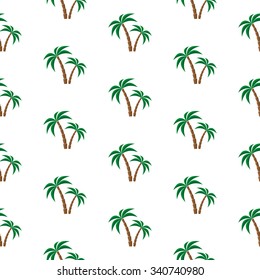 Palm trees. Seamless pattern. Vector illustration on a white background. Swatch inside.