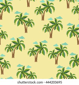 Palm trees Seamless pattern. Vector illustration on a yellow background.