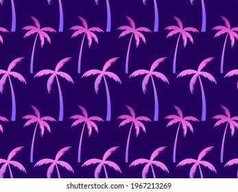 Palm trees seamless pattern, violet gradient color. Tropical jungle, exotic background for advertising, postcards, poster and banner. Vector illustration