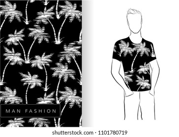 Palm trees seamless pattern white on black t-shirt