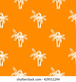 Palm trees seamless vector pattern. Tropical beach summer palms pattern on orange for textile fabric, cards background and scrapbooking.