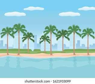 Palm trees and seaside background illustration
