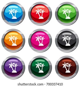 Palm trees set icon isolated on white. 9 icon collection vector illustration