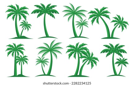 Palm Trees Set Isolated On White Background. Palm Silhouettes. Design Of Palm Trees For Posters, Banners And Promotional Items. Vector Illustration.  Palm Icon On White Background