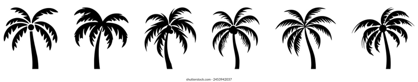 Palmeras aisladas sobre fondo blanco. Siluetas de palma. Ilustración vectorial
