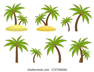Palm trees set. Plants of tropical forest. Landscape elements for design.