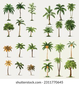 Palm trees set vector isolated