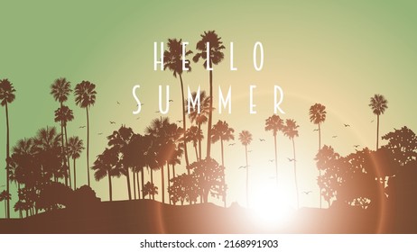 Palm trees silhouette and Californian sunset vector illustration. Perfect for social media, banner, poster, backdrop, advertisement, leaflet, brochure, wallpaper, flyer.