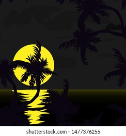 Palm trees silhouette for concept design. Vector background beach. Science background.