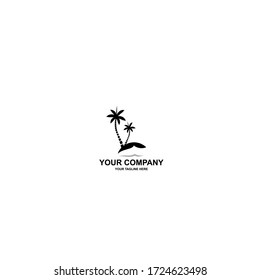 Palmenbäume Silhouette Embleme. Reisebüro, Reisebüro. Vector-Abbildung. Symbol. Gestaltungselement