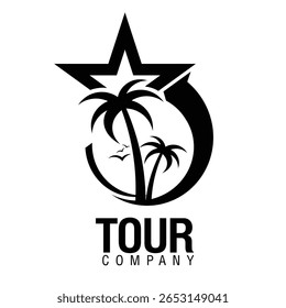 Palm trees silhouette emblems. logo travel company, travel agency. Vector illustration. icon sign. design element