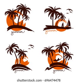 Palm trees silhouette emblems. logo travel company, travel agency, touristic company or organization. Vector illustration. icon sign. design element. set