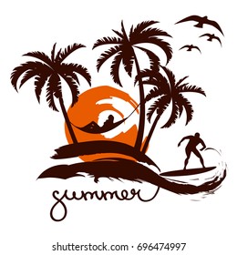 Palm trees silhouette emblems. logo travel company, travel agency, touristic company or organization. Vector illustration. icon sign. design element