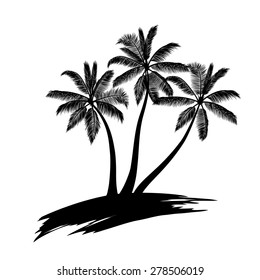 Palm trees silhouette on art island