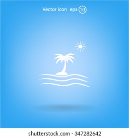Palm trees silhouette on art island