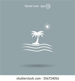 Palm trees silhouette on art island