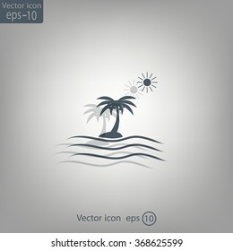 Palm trees silhouette on art island