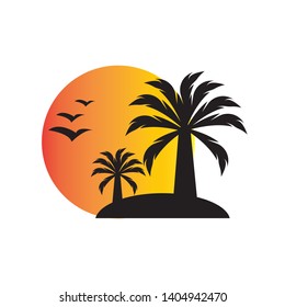 Palm trees silhouette on island. vector 
