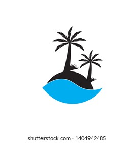 Palm trees silhouette on island. vector 
