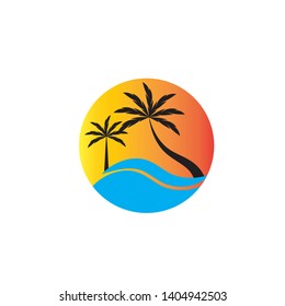Palm trees silhouette on island. vector
