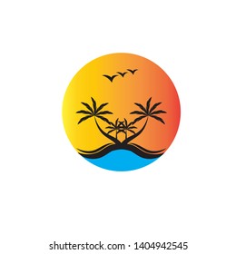 Palm trees silhouette on island. vector
