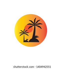 Palm trees silhouette on island. vector 
