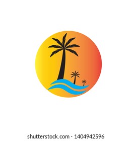 Palm trees silhouette on island. vector 
