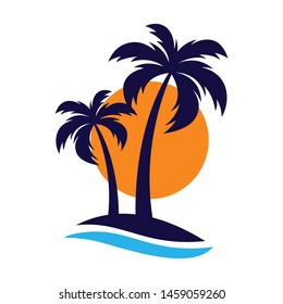 Palm Trees Silhouette On Island Symbol