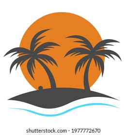 Palm trees silhouette on island Vector illustration