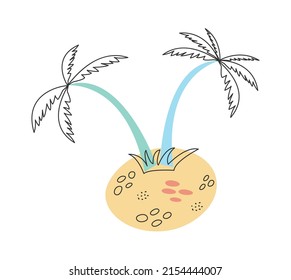 Palm trees silhouette on island. Vector illustration