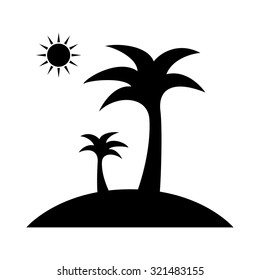 Palm trees silhouette on island. Vector illustration