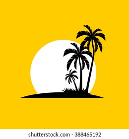 Palm trees silhouette on island. Vector