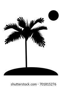 Palm trees silhouette on island. Sun. Flat design Vector Illustration