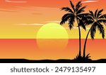 Palm trees silhouette on sea background in sun set