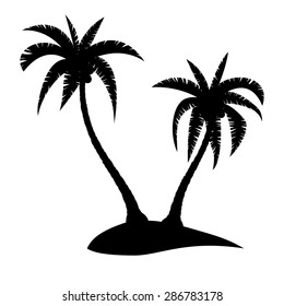 Palm trees silhouette on tropical island, vector illustration