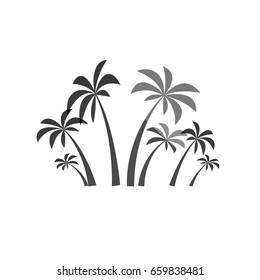 Palm trees silhouette on the white background. Vector illustration.Tropical exotic plant isolated on background. Modern hipster style apparel, poster, brochure design.