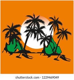 Palm trees silhouette over sunset sky vector abstract illustration