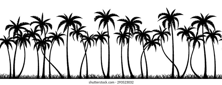 Palm trees silhouette seamless vector pattern