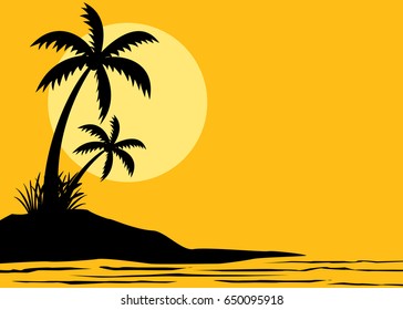 Palm trees silhouette summer banner